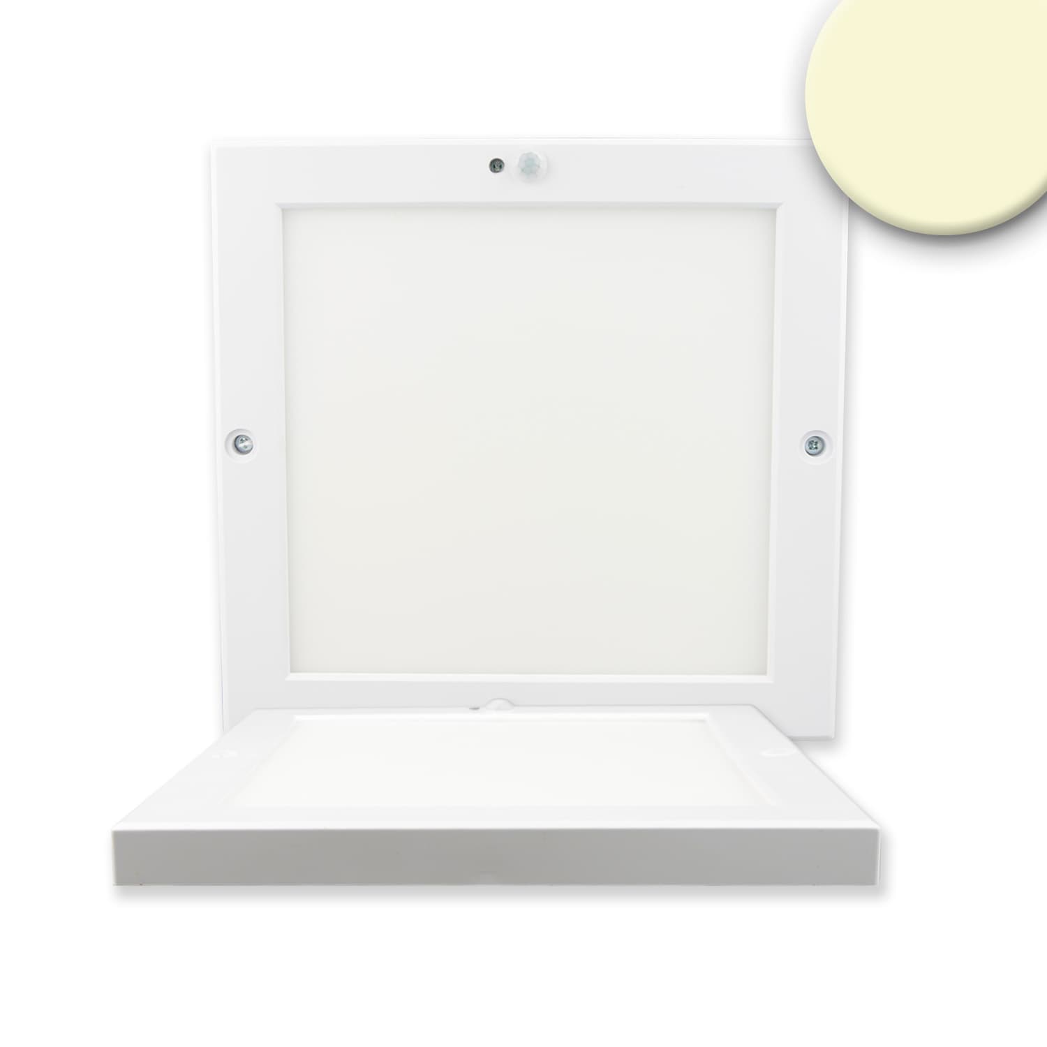 Deckenlampe Slim eckig weiß, 220x220mm, mit PIR-Bewegungssensor, 18W, Trafo integriert, warmweiß