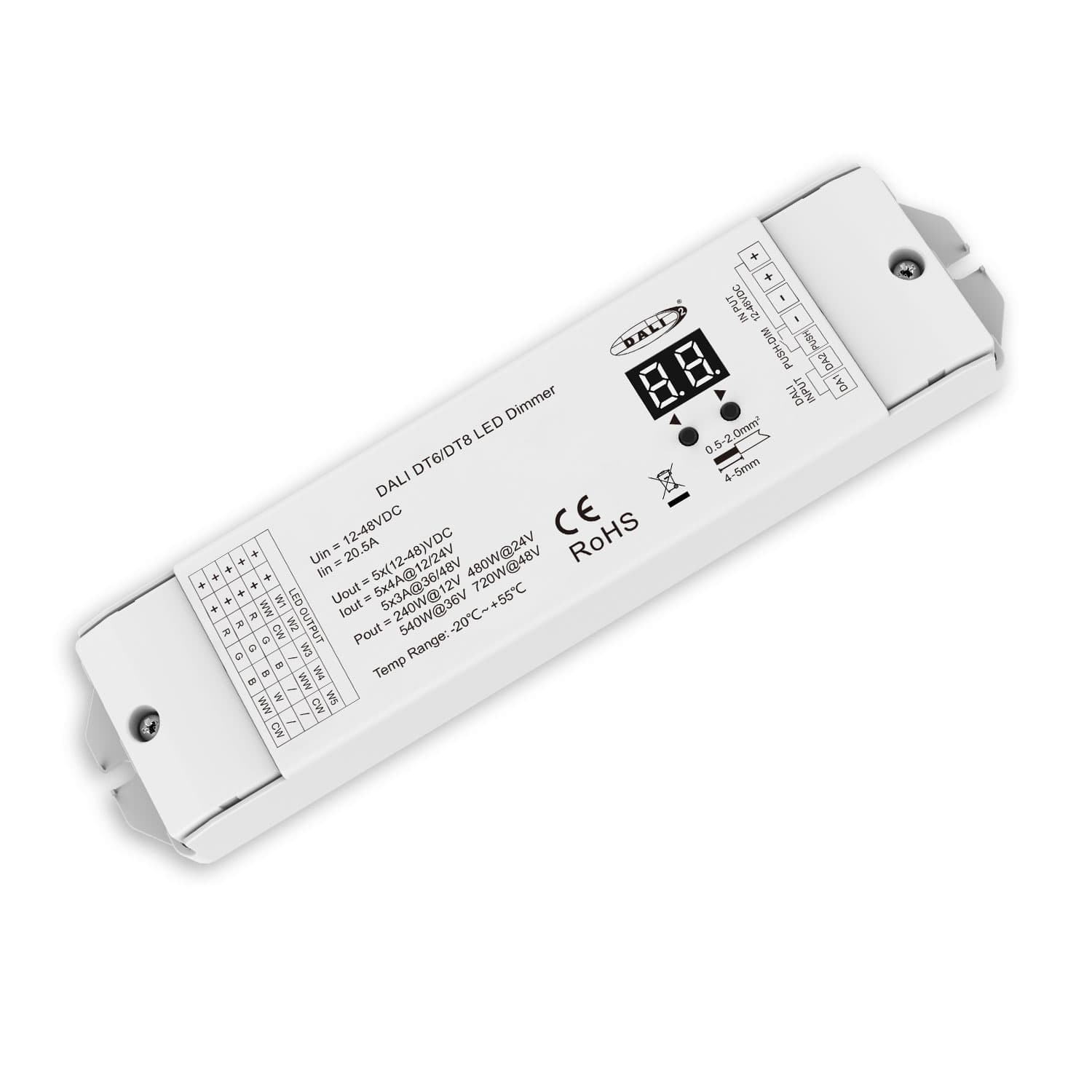 DALI-2 DT6 5 Adressen / DT8 5-Kanal 1 Adresse Multi-PWM Dimmer, 12-24V 5x4A, 36-48V 5x3A
