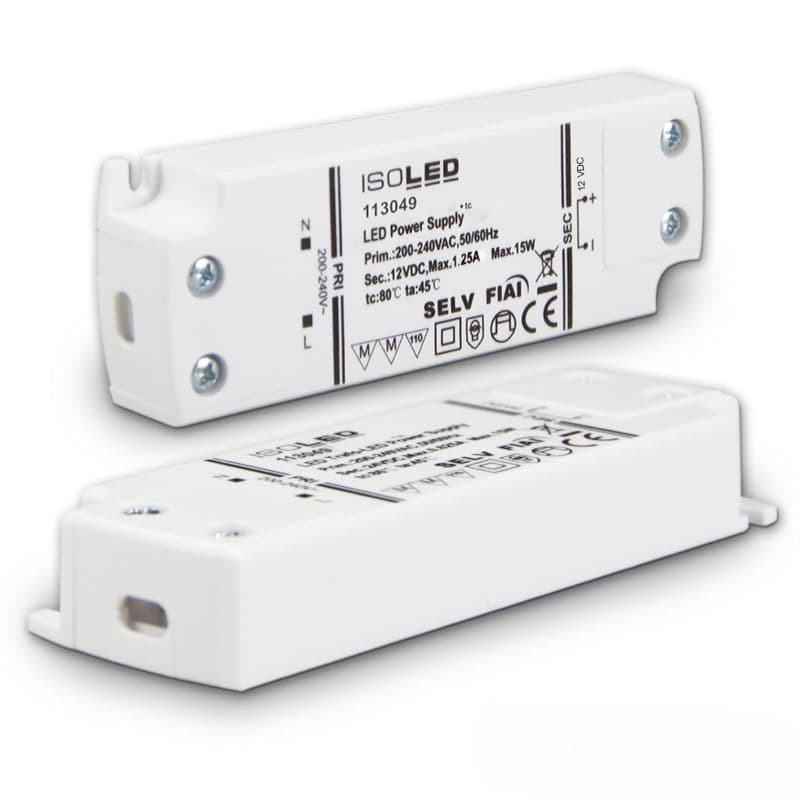 LED Trafo 12V/DC, 0-15W, SELV, ultraflach, schmal