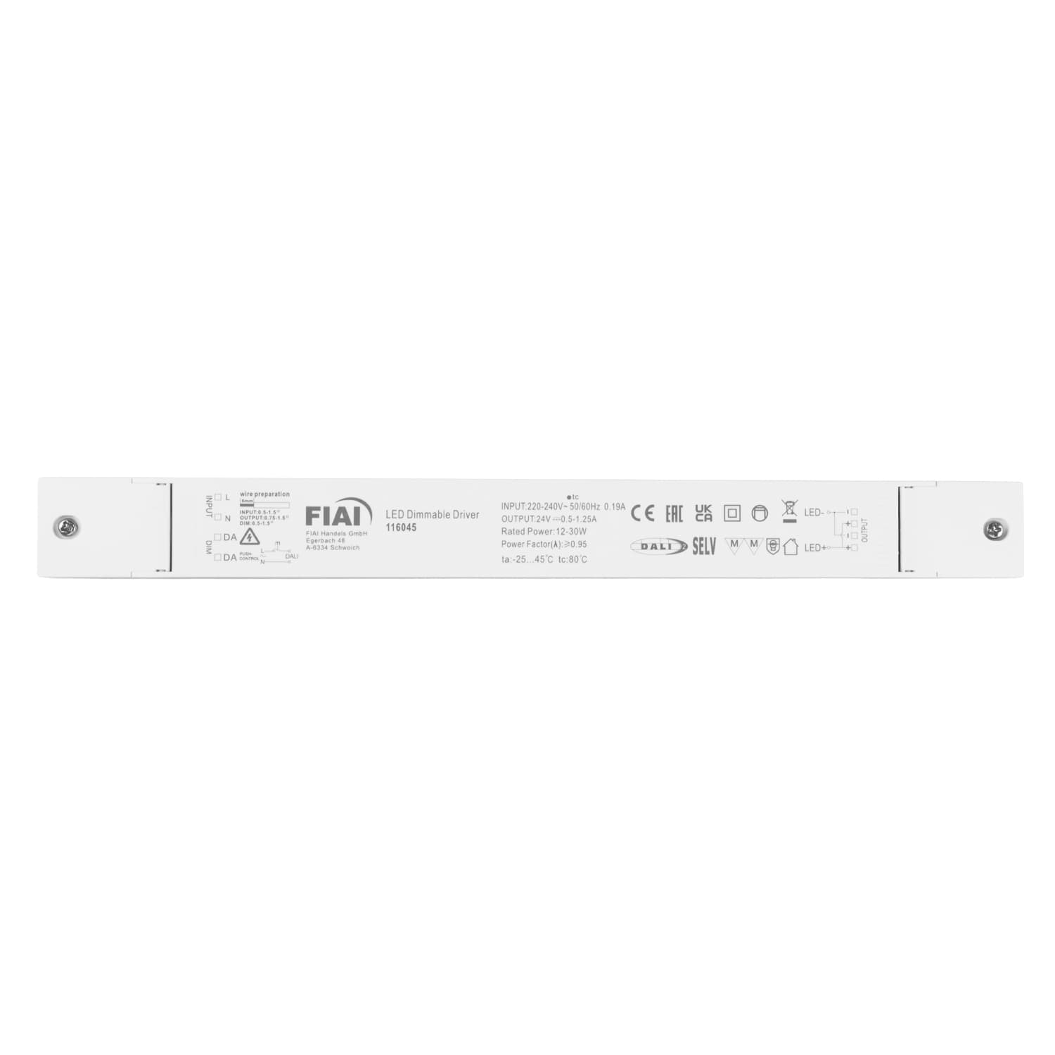 LED PWM-Trafo 24V/DC, 0-30W, Push/DALI-2 dimmbar, SELV, ultraflach
