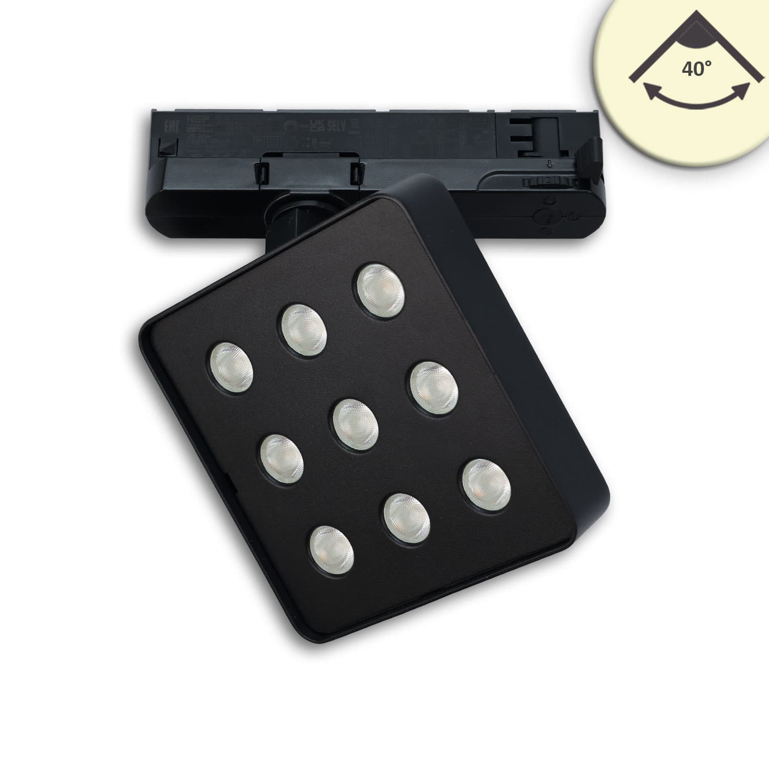 3-Phasen Schienenstrahler MATRIX, 20W, 40°, schwarz, 4000K, UGR<19, DALI dimmbar